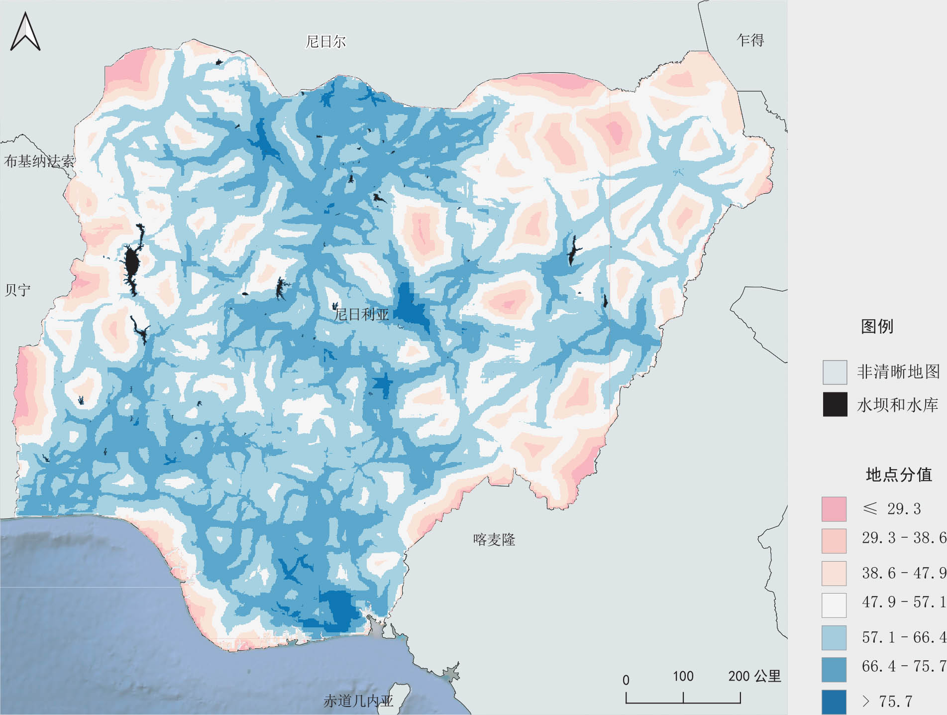 资料来源：整理自Ribeiro, N.。2021。“地理信息系统多标准决策分析 — 尼日利亚的淡水养鱼”的图16。罗马，粮农组织。内部文件。引自2022年4月13日。https://sdlc.review.fao.org/confluence/download/attachments/4752761/MCDA_NGA_FishFarming_V1.4.pdf?api=v2