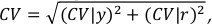 upper C upper V equals StartRoot left parenthesis upper C upper V vertical bar y right parenthesis squared plus left parenthesis upper C upper V vertical bar r right parenthesis squared EndRoot