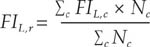 upper F upper I subscript upper L, r baseline equals StartFraction Summation subscript c baseline upper F upper I subscript upper L, c baseline times upper N subscript c baseline Over Summation subscript c baseline upper N subscript c baseline EndFraction