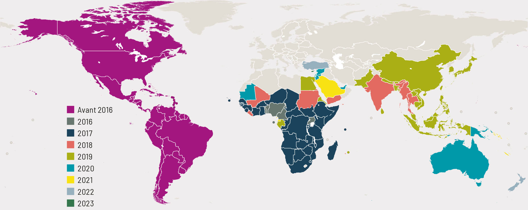 Source: Auteurs du présent document, d’après des données de la FAO et de l’Unité géospatiale de l’ONU. 2020. Géodonnées cartographiques [fichiers de formes]. ONU, New York (États-Unis d’Amérique).