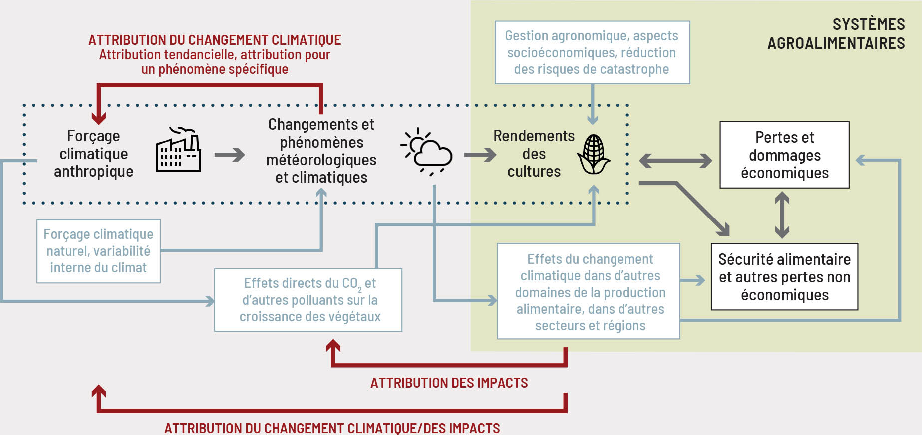 Sources: Auteurs du présent document, qui ont étendu les concepts développés dans O’Neill, B., van Aalst, M., Zaiton Ibrahim, Z., Berrang Ford, L., Bhadwal, S., Buhaug, H., Diaz, D. et al. 2022. Key Risks Across Sectors and Regions. Dans: Climate Change 2022: Impacts, Adaptation and Vulnerability. Cambridge University Press, Cambridge (Royaume-Uni) et la littérature plus générale.