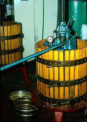 Larger honey press used to squeeze honey from cappings in Italy.