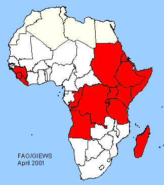 Map of countries facing exceptional food emergencies