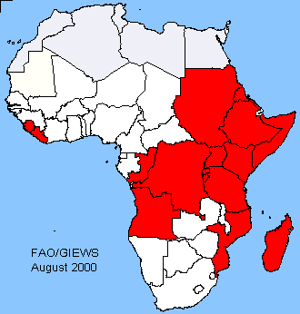 Map of countries facing exceptional food emergencies