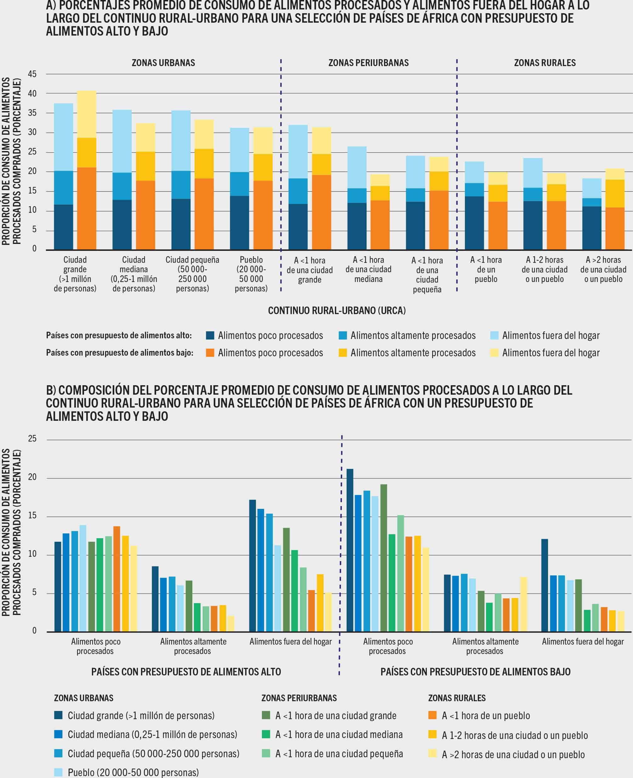 FUENTE: Dolislager, M.J., Holleman, C., Liverpool-Tasie, L.S.O. y Reardon, T. 2023. Analysis of food demand and supply across the rural–urban continuum in selected countries in Africa. Documento de trabajo para El estado de la seguridad alimentaria y la nutrición en el mundo 2023. Economía del desarrollo agrícola de la FAO. Estudio técnico N.o 23-09. Roma, FAO.