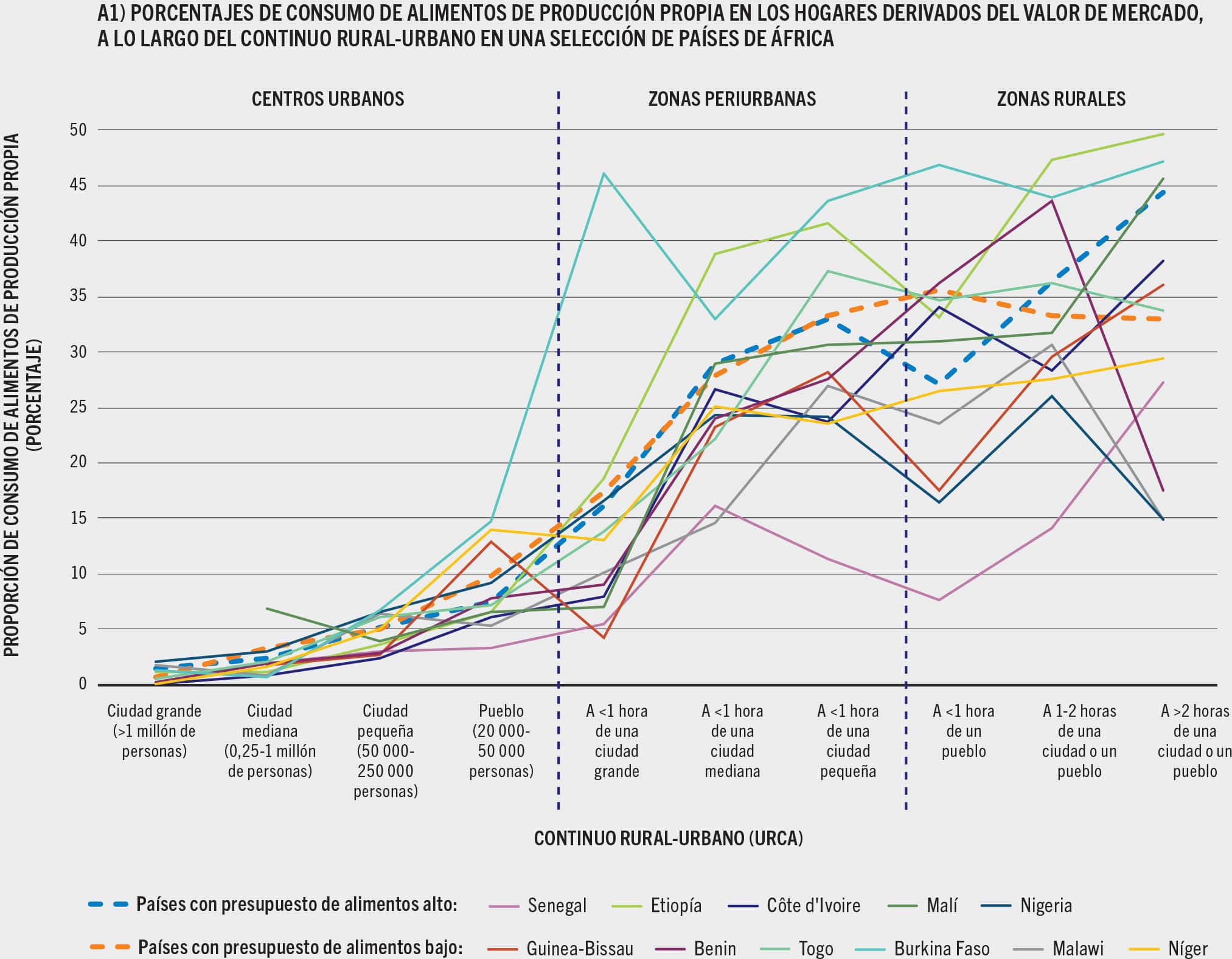 FUENTE: Dolislager, M.J., Holleman, C., Liverpool-Tasie, L.S.O. y Reardon, T. 2023. Analysis of food demand and supply across the rural–urban continuum in selected countries in Africa. Documento de trabajo para El estado de la seguridad alimentaria y la nutrición en el mundo 2023. Economía del desarrollo agrícola de la FAO. Estudio técnico N.o 23-09. Roma, FAO.