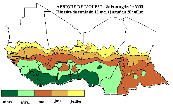 Carte de réussite des semis du 11 mars au 20 juillet 2000