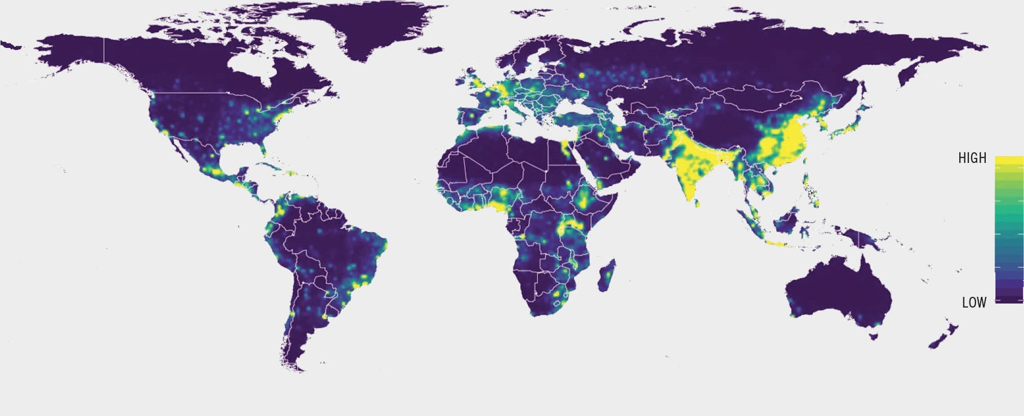 SOURCE: Allen, T., Murray, K.A., Zambrana-Torrelio, C., Morse, S.S., Rondinini, C., Di Marco, M., Breit, N. et al. 2017. Global hotspots and correlates of emerging zoonotic diseases. Nature Communications, 8(1): 1124. https://doi.org/10.1038/s41467-017-00923-8