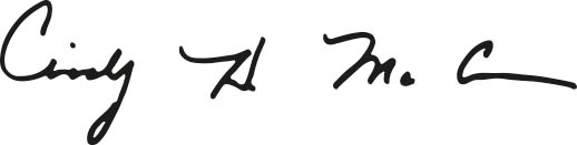 A handwritten signature of Cindy Hensley McCain, Executive Director of the World Food Programme (W F P).