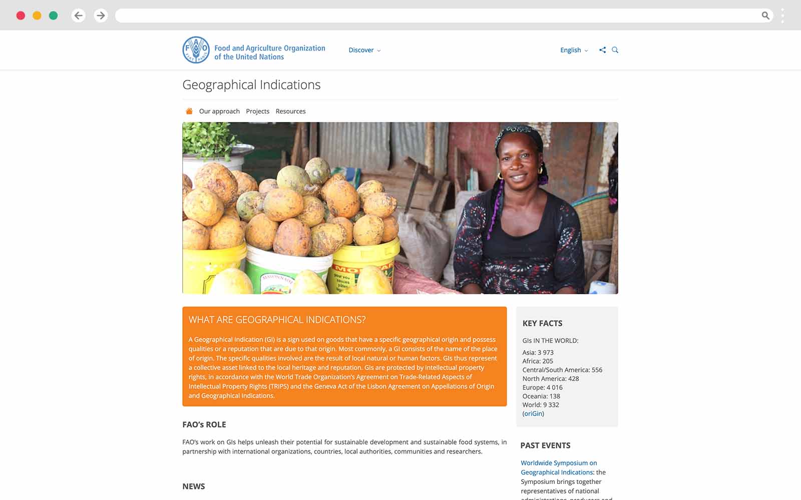 FAO webpage carrying a story on geographical indications